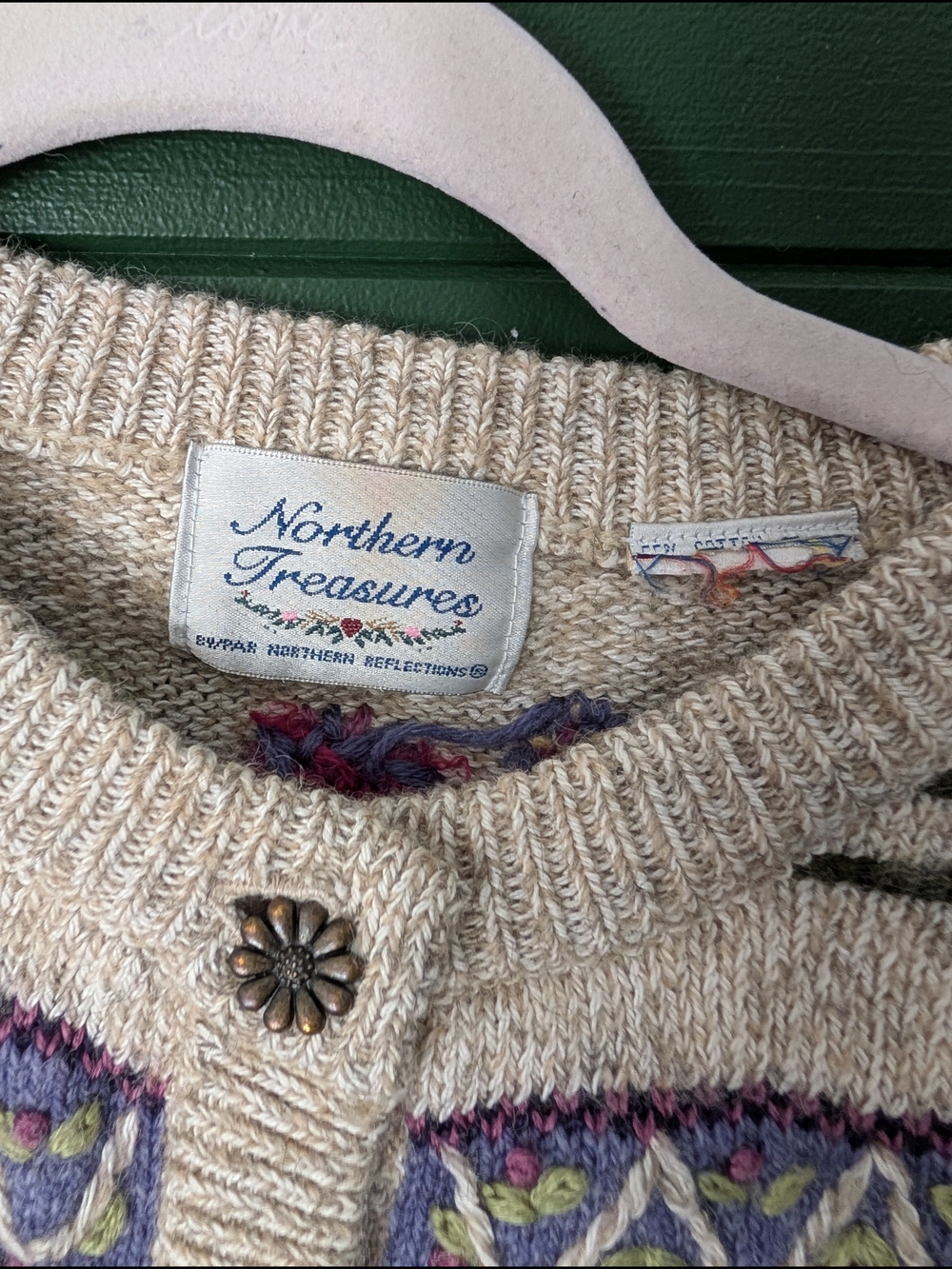 Cream Floral Knit Cardigan Sweater - Picture 3 of 5